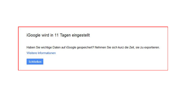 iGoogle eingestellt Meldung