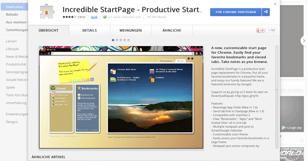 Plugin incredible StartPage Screenshot